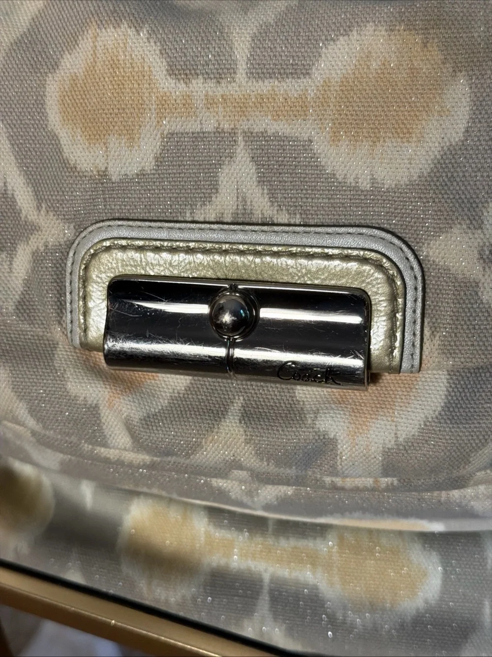 Coach Beige and Gold Patterned hobo Shoulder Bag